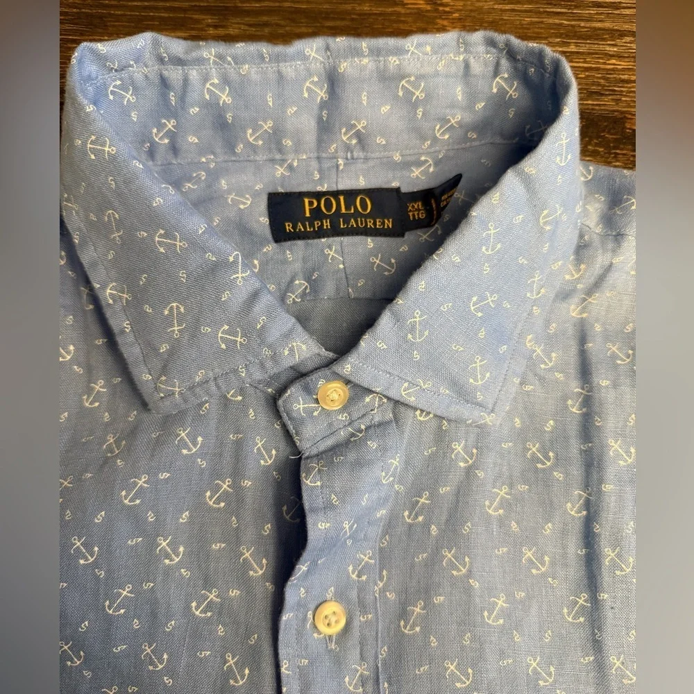 Polo by Ralph Lauren Blue Anchor Print Men's Linen Shirt